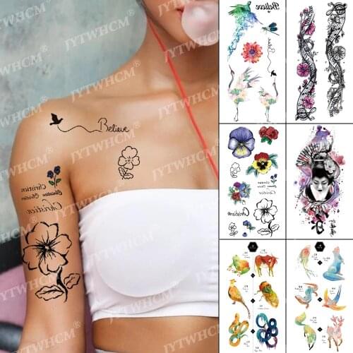 Fake Tattoo Stickers Shoulder Flower Body Art Lotus Rose Pattern Water Transfer Painting Animal Arm Temporary Tattoos Sticker