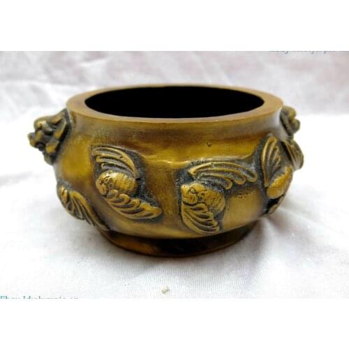 Fine brass censer China carved copper tiger hand many bat incense burner Statue