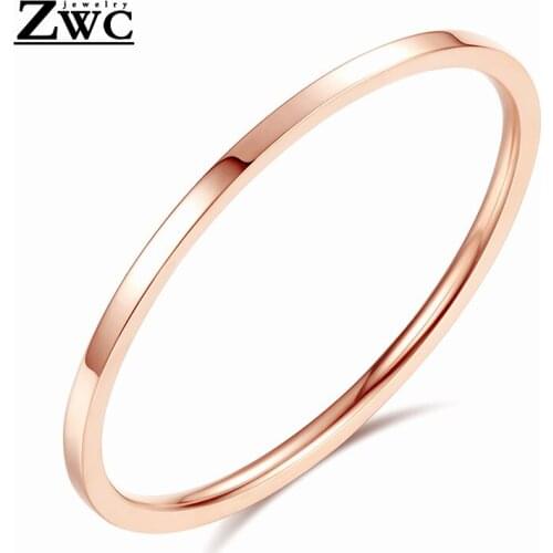 ZWC New Fashion Simple Polished Copper Ring For Women Men Party Wedding Elegant Romantic Rose Gold Ring Jewelry Gift