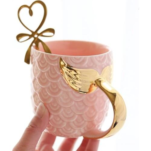 Creative Gold Mermaid Coffee Mug Ceramic Morning Milk Cup Travel Tea Cup Christms Gift For Girlfriend Tableware Home Decor