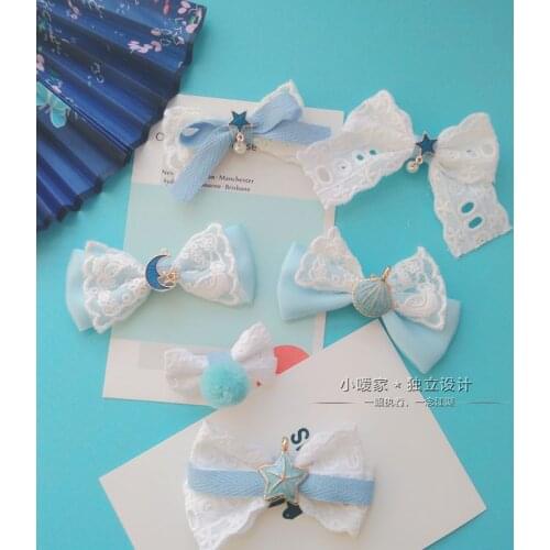Starry Sky Ocean Blue Adult Children Fabric Princess Lace Bow Hairpin