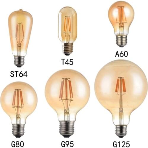 E27 Led Edison Filament Bulb G45 A60 T45 G80 G95 G125 Global light bulb 4W 6W 8W10W filament bulb AC220V Light Brown indoor lamp