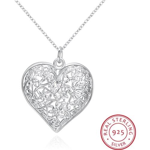LEKANI Hollow Out Flower Heart Tree Of Life Pendant Necklace For Women 925 Serling Silver Fine Jewelry Pendants Necklace Collier