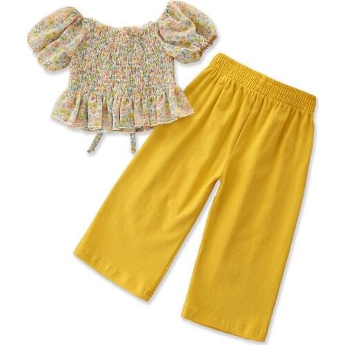 Fashion Kids Girls Lantern Sleeve Floral Tops Pants Children Girls Baby Clothing Clothes