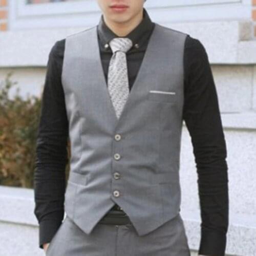 Fashion Men Vests Waistcoat Solid Color V Neck Sleeveless Buttons Blazer Plus Size Formal Business Jacket Vests