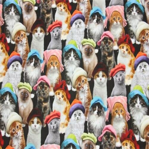 Cartoon Cats Dogs 100% Cotton Fabric for Boy Clothes Hometextile Cushion Cover Backpack Needlework Material Handmade Crafts DIY