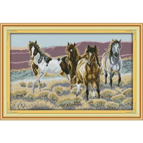 Joy Sunday Cross Stitch Kit The Four Horses Patterns 14CT 11CT Printed Counted Cross Stitch Kits Handmade Embroidery Needlework