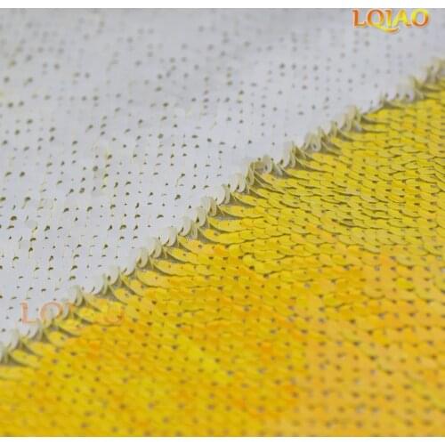 Neon Yellow-White Reversible Sequin Fabric by the yard Mermaid Fish Scale Two Tone Fabric for Dress Costume DIY/bag/home decor