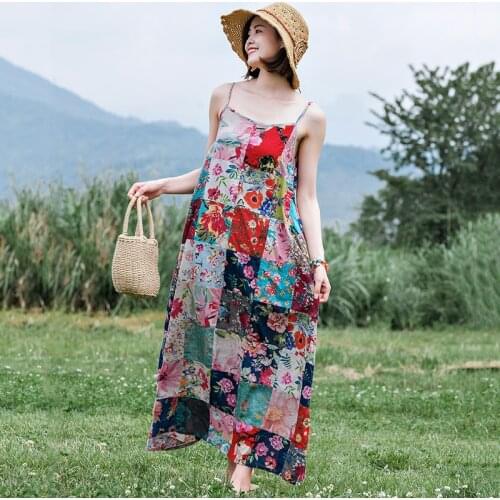 Dress Long Dress Ethnic Style Cotton Stitching One-Piece Dress WomenS Clothing 2021 Summer Dresses For Women