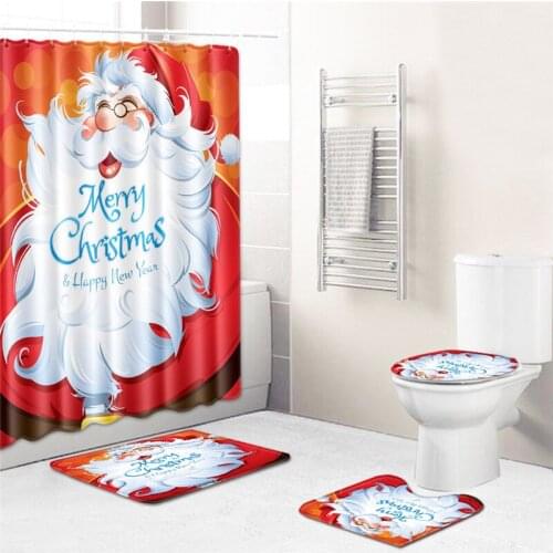 Christmas Bathroom Decoration Set Santa Claus Shower Curtain Floor Mat Toilet Cover for Home 2020 Christmas Xmas New Year 2021