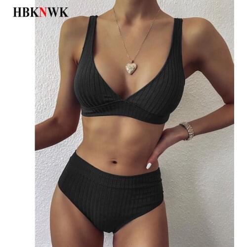 Sexy High Waist Bikini Set Solid Swimsuit Women Two-piece Bathing Suit 2021 Mujer New Swimwear Female Summer Beachwear Swim Suit