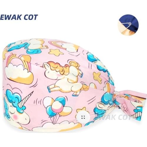 Unisex unicorn Printing whith button Scrub Caps Health service cap surgery Scrubs Hat pet Shop vet lab work cap nurses hats