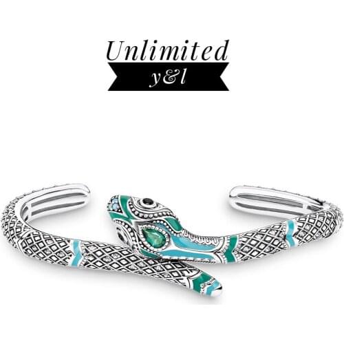 Blue Snake Bangles Bracelets for Women Men Green Cubic Zirconia 925 Sterling Silver Punk Fashion Good Jewelry Accessories Gifts