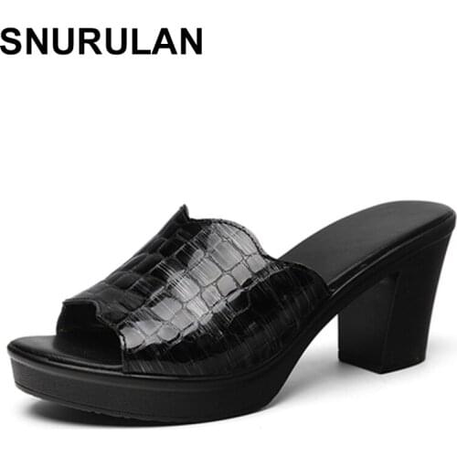 SNURULAN Women sandals 2020 ladies summer slippers shoes women high heels fashion genuine leather summer shoes