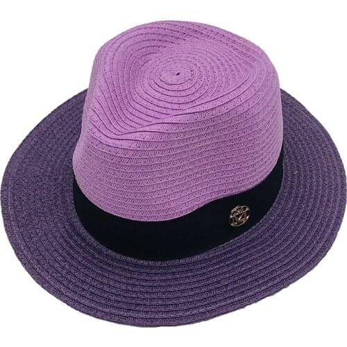 Beach straw hat color stitching braid top hat beach hat men and women beach outdoor sunscreen sun hat chain donut sun hat hat