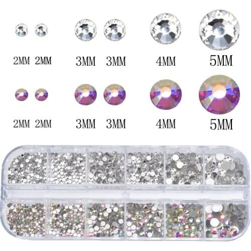 12 Grids Crystal Nail Art Rhinestones Acrylic Nail Stones Beads Studs Flat Back Shiny Tips 3D Nails Art Decorations