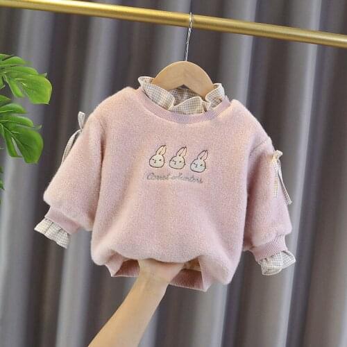Girls' Hoodies Sweatshirts Kids Outwear 2021 Pink Blue Velvet Thicken Warm Winter Autumn Cotton Fleece Plus Size Childrens Clot
