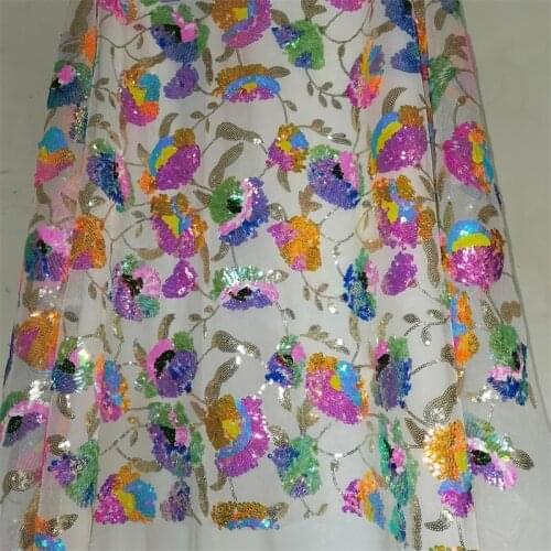 Heavy Handmade Colorful Sequins Mesh Lace Fabric DIY Custom Dress Designer Fabric Performance Clothing V2992