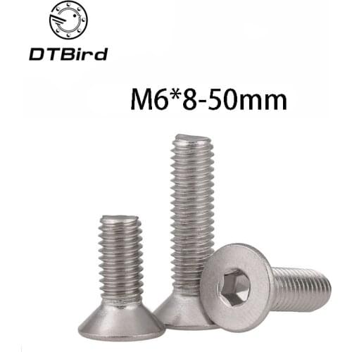 50pcs 201 Stainless Steel Flat Head Hexagon Socket Head Screw DIN7991 M6*8-50mm