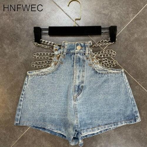 2020 Summer New Arrivals Fashion Streetwear Side Chain Hollow Out Button Sexy High Waist Denim Shorts Women K109