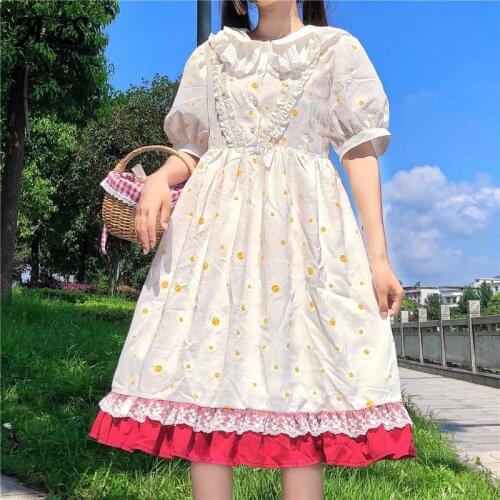 Anbenser Japanese Lolita Dress Women Daily Doll Collar Short-Sleeved Sweet Lolitas Dresses Female Summer Girls Daisy Fairy Dress