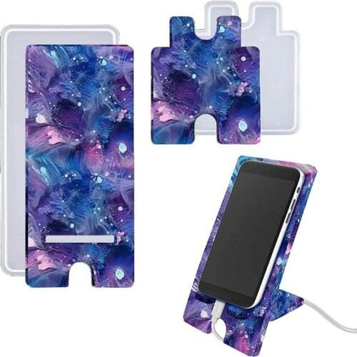 1 Set DIY Mobile Phone Stand Holder Epoxy Resin Moulds Silicone Handmade Cellphone Bracket Mold Crafts Making Tool