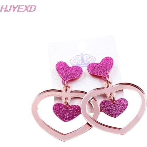 1pair) HP106- Acrylic Heart Earrings Rose Mirror Glitter Vanlentiens Day Cute