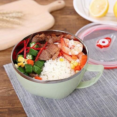 1PC Stainless Steel Noodle Bowl With Handle Food Container Rice Bowl Soup Bowls Kitchen Tableware Lightweight for Kids