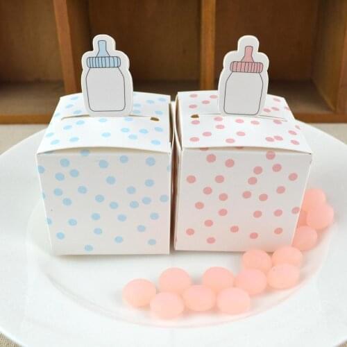 10pcs Pink Blue Dots Paper Candy Dessert Boxes Kids Gift Bag Baby Shower Baptism Decoration Blue Pink Stationery Holders