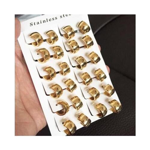 12pair/set Hoop Earrings Shiny Succinct High Polish Smooth Round Jewelry Earring Medical Stainless Steel gifts