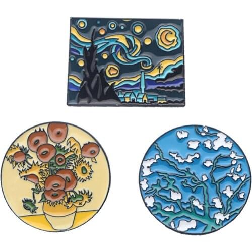 12pcs/lot Van gogh painting Zinc alloy tie pins badges shirt bag clothes cap backpack shoes brooch badge medals decoration E0187