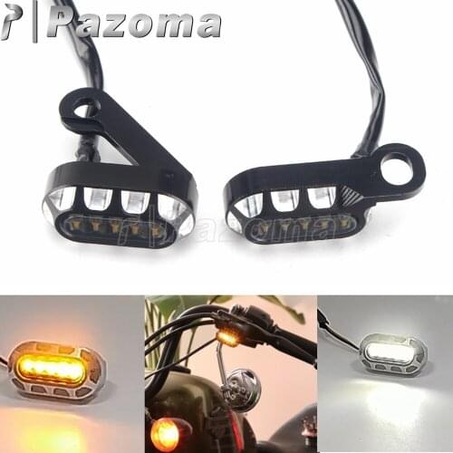 2x CNC Mini LED Turn Signal Light Amber Indicator Lamp for Harley Sportster XL White Motorcycle Front Running Lights 2004-2020
