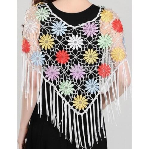 2017 Summer Cape Women Batwing Flower Patterns Hollow Out Sleeveless Fringed Stitching Irregular Poncho Shawl Sunscreen Cape