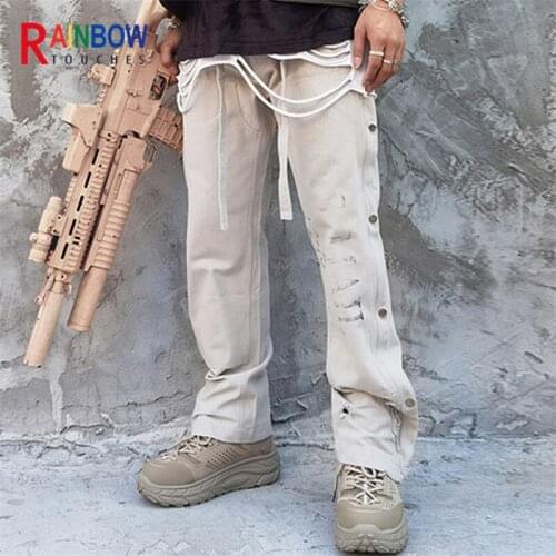 Rainbowtouches New Casual High Street Hip Hop Side Opening Buckle Cargo Pants 100%Cotton For Men Trousers Superior Quality