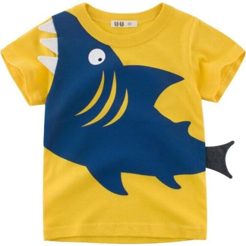 Kids Shark Crocodile Print T Shirt Korean Childrens Clothing New Summer Tees 2021 Boy Short-sleeve Cotton T-shirts Graphic Tee