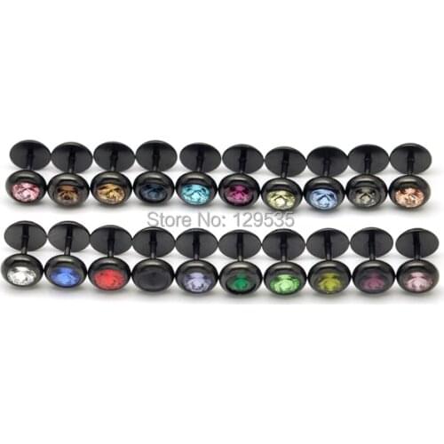 Hot Sale! Free Shipping! 8mm 20 colors Rivoli stones Black titanium steel Men Punk screw stud earrings