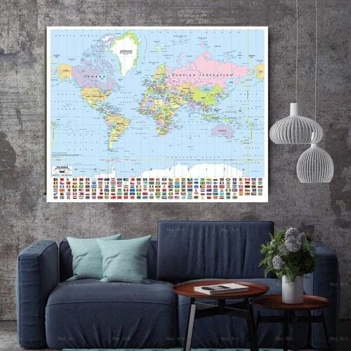 Mercator Projection 90x90cm World Map Non-woven Inkjet Hd World Map with National Flag Office & School Supplies Maps & Atlases