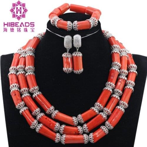 Coral African Beads Jewelry Set Nigerian Wedding Beads Jewelry Set India Necklace Set Free Shipping QW1143