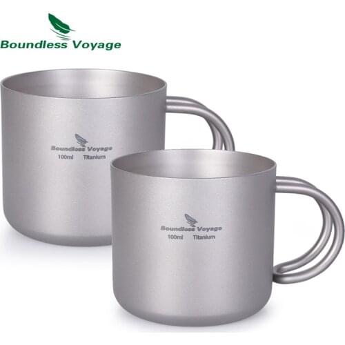 Boundless Voyage Titanium Double-wall Cup with Handle for Wine Coffee Tea Outdoor Camping Picnic Mug 100ml