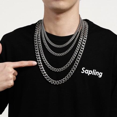 8/9/10/13mm Punk Cuban Choker Necklace Collar Statement Hip Hop Big Chunky Steel Silver Color Thick Chain Necklace Men Jewelry