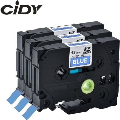 CIDY 3Pcs TZe535 TZe 535 TZE-535 Label Tape P Touch Compatible For Brother tz 535 tz535 White on Blue Laminated Ribbon Cassette