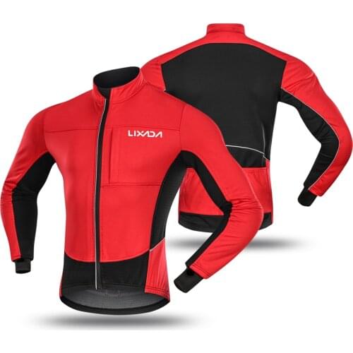 Lixada Men Fleece Thermal Winter Waterproof Cycling Jacket Windproof Bike Bicycle Coat Clothing Long Sleeve Cycling Jerseys