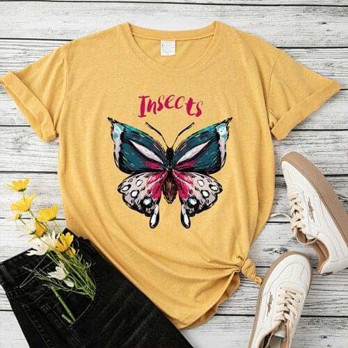 Insects Butterfly Print Fashion T-shirt Women Graphic Tee T Shirt Femme Short Sleeve Summer Loose Top Clothes Camisetas De Mujer