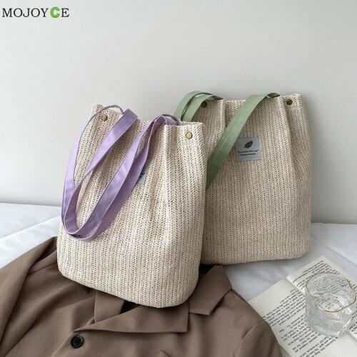 Fashion Women Straw Woven Patchwork Shoulder Shopping Bag Casual Ladies Summer Beach Vacation Large Capacity Tote Handbags