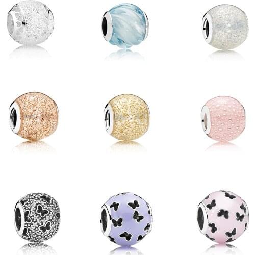 Fashion Delicate Rose Gold Glitter Ball Charm, Blue Ripples Pink, Purple Butterfly Charm DIY Original Women Jewelry Gift