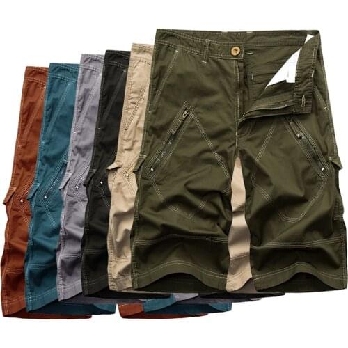 2021summer Korean style solid color cargo shorts men loose washing Multi-pocket tactical cargo cotton shorts for men size 29-40