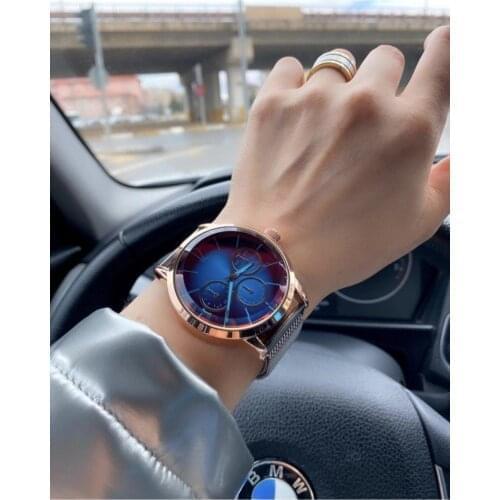 Men & Women 'S Steel Color Screen Magnet Mesh Cord Wrist watch