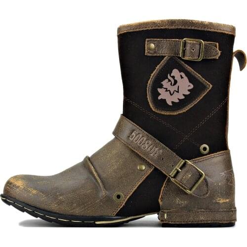 Mens Mid-Calf Boots Cowboy Boots Zipper-up Motorcycle Boots Genuine Leather Men Handmade Western Boots Shoes 5008-1-H8-D