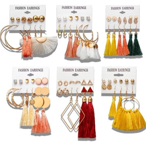 Earrings Set Acrylic Pearl Geometric Fringe Metal Earrings For Women New Set Bohemian Leopard Tassel Stud Earrings Jewelry