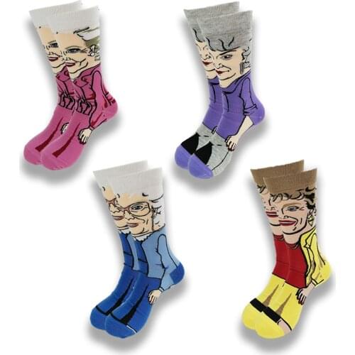 Cartoon character Golden Girls And Anime cartoon SocksFunny yellow socks Novelty Men Women Personalized Cotton men socks